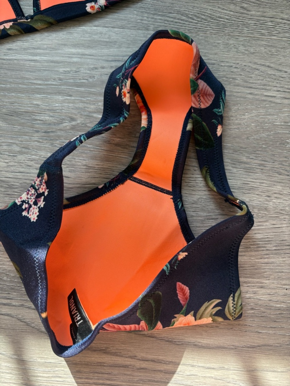 Triangl Navy Floral Neoprene Bikini Set with Matching Bag - Top S / Bottom XS - Picture 8 of 13